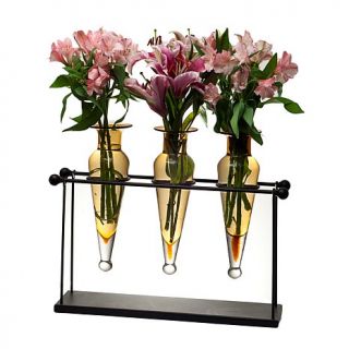 Triple Amber Amphora on Iron Stand with Finial Vases   7334102