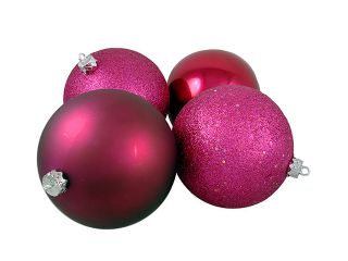 4ct Red Raspberry Shatterproof 4 Finish Christmas Ball Ornaments 6" (150mm)
