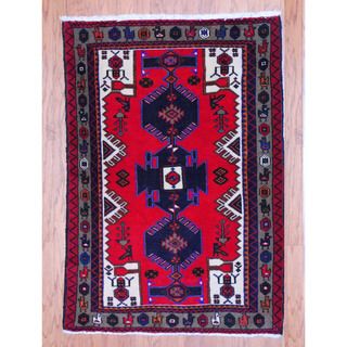 Persian Hand knotted Tribal Hamadan Red/ Brown Wool Rug (35 x 410)