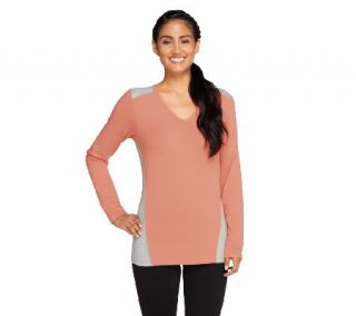 As Is Denim & Co. Active V neck Color Block Top   A266557 —