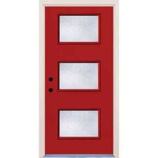 Builder's Choice 36 in. x 80 in. Engine 3 Lite Rain Glass Painted Fiberglass Prehung Front Door with Brickmould HDX162934