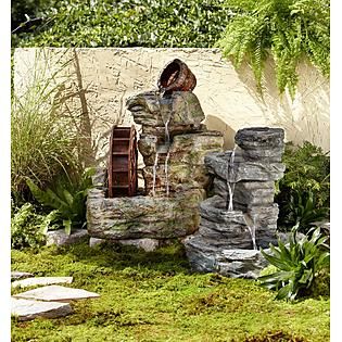 Essential Garden  Lighted Rock with Wheel Fountain