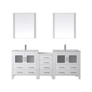 Virtu USA Dior 82 in. W x 18.3 in. D x 33.48 in. H White Vanity With Ceramic Vanity Top With White Square Basin and Mirror KD 70082 C WH