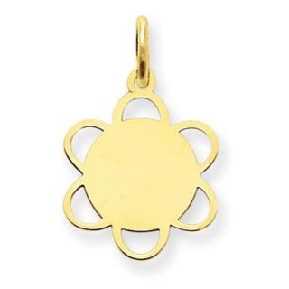 14k Yellow Gold Plain 0.018 Gauge Engraveable Flower Disc Charm.