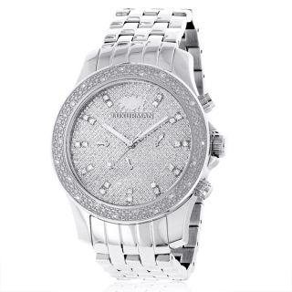Luxurman Mens 1/4ct Stainless Steel Diamond Watch with Metal Band and