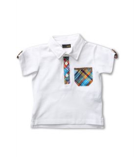 fendi kids boys polo w multi plaid trim infant white