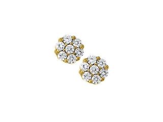 April Birthstone Diamonds 7 Stone Cluster Earrings in 14K Yellow Gold