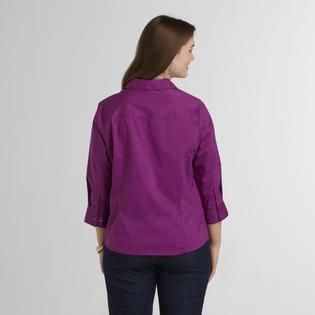 Basic Editions   Womens Plus Button Front Shirt
