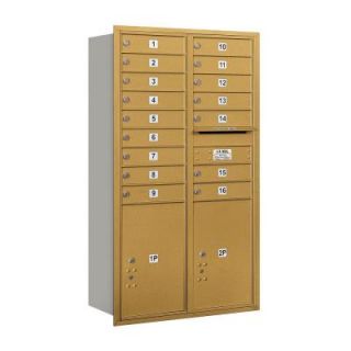 Salsbury Industries 55 in. 15 Door High Unit Gold Private Rear Loading 4C Horizontal Mailbox with 16 MB1 Doors/2 PL6's 3715D 16GRP