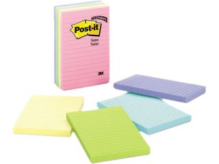 Post it Notes 660 5PK AST Original Pads in Pastel Colors, 4 x 6, Lined, Five Colors, 5 100 Sheet Pads/Pack