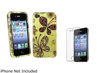Insten Golden Butterflies Clip on Rubber Coated Case with Screen Protector Compatible with Apple iPhone 4 / 4S 1397481
