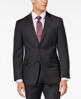Tommy Hilfiger Charcoal Windowpane Slim Fit Jacket   Suits & Suit