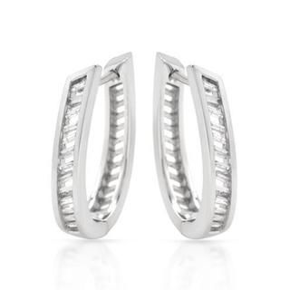 14K White Gold Diamond Accent Hoop Earrings