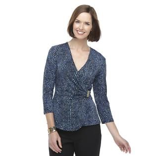 Jaclyn Smith Womens Wrap Effect Knit Top   Snakeskin   Clothing