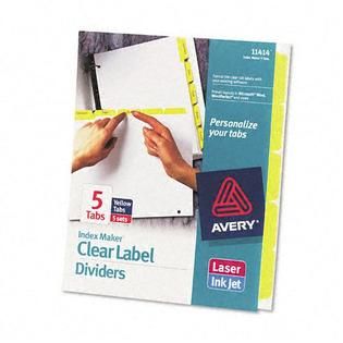 Avery Clear Label Index Dividers, Yellow, Five Tab   Office Supplies