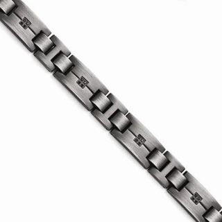 Stainless Steel 9in Matte/Antiqued 1/10ct.tw Black Diamond Bracelet