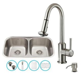 Vigo All in One Undermount Stainless Steel 32 in. Double Bowl Kitchen Sink in Stainless Steel VG15339