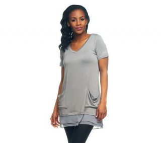 LOGO by Lori Goldstein Chiffon Trim Tee with Front Pockets   A214759 —