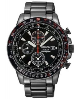 Seiko Mens Chronograph Solar Aviator Black Ion Finished Stainless