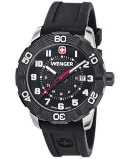 Wenger Mens Swiss Roadster Black Silicone Strap Watch 45mm 0851.105