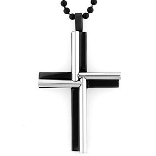 Black plated Stainless Steel Cylinder Windmill Cross Necklace