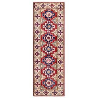 Afghan Hand knotted Kazak Ivory/ Red Wool Rug (111 x 511