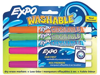 EXPO 1761203 Washable Dry Erase Marker, Fine Point, Assorted, 6 per Pack