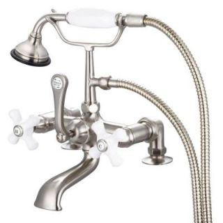 Water Creation 3 Handle Vintage Claw Foot Tub Faucet with Hand Shower and Porcelain Cross Handles in Brushed Nickel F6 0007 02 PX