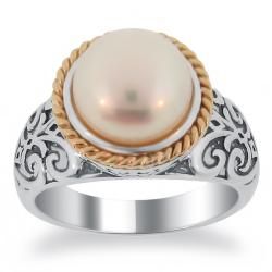 Meredith Leigh 14k Gold and Sterling Silver FW Pearl Ring (9.5 10 mm