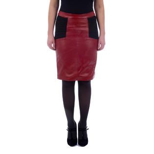 Excelled Womens Leather Skirt with Knit Inserts   Online Exclusive
