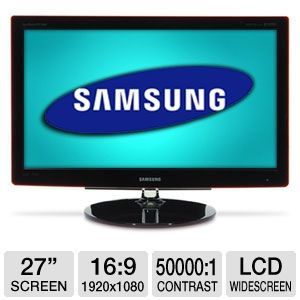Samsung P2770HD 27 LCD Monitor   1080p, 1920x1080, 16:9, 5ms, 50000:1 Dynamic, 1000:1 Native, VGA, DVI, HDMI, TV Tuner