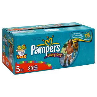 Pampers  Baby Dry Diapers, Size 5 (27+ lb), 80 diapers