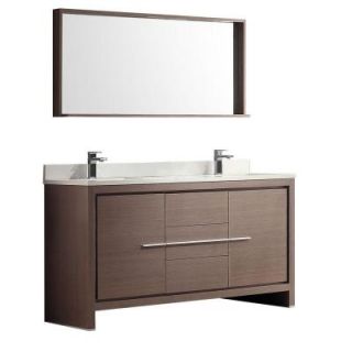 Fresca Allier 60 in. Double Vanity in Gray Oak with Glass Stone Vanity Top in White and Mirror FVN8119GO