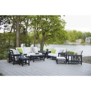 POLYWOOD Mission Black 8 Piece Patio Deep Seating Set with Bird's Eye Cushions PWS149 2 BL5472