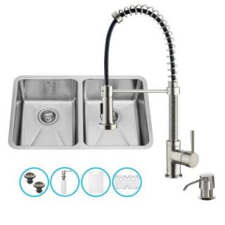 Vigo All in One Undermount Stainless Steel 29 in. Double Bowl Kitchen Sink in Stainless Steel VG15227