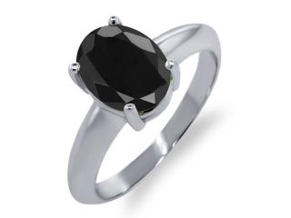 2.54 Ct Oval Black Sapphire 14K White Gold Ring 9x7 mm