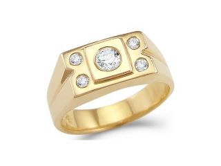 Solid 14k Yellow Gold Mens Large CZ Cubic Zirconia Wedding Band Fashion Ring 0.5 ct