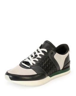 Bottega Veneta Woven Leather Running Sneaker, Black/White