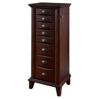 Jewelry Armoire with Brushed Nickel Hardware   Merlot