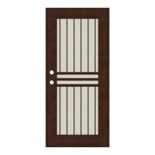 Unique Home Designs 32 in. x 80 in. Plain Bar Copperclad Right Hand Surface Mount Aluminum Security Door with Beige Perforated Screen 1S1001DL1CCP2A