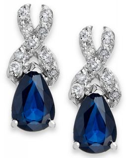Sapphire (1 ct. t.w.) and Diamond (1/8 ct. t.w.) Drop Earrings in 14k