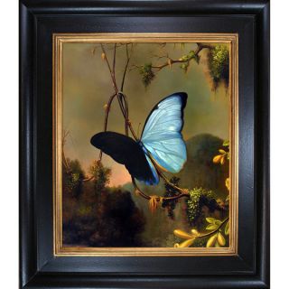Martin Johnson Heade Blue Morpho Butterfly  Hand Painted Framed