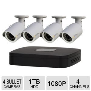 Q See 4 Channel DVR System   4 x 1080P, Bullet Cameras, 4 Channel, Motion Detection, BNC, 1TB HDD   QC904 4Y6 1
