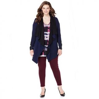 Melissa McCarthy Seven7 Drape Cardigan with Faux Leather Detail   7831828