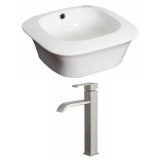 American Imaginations Square Vessel Sink Set in White with Deck Mount cUPC Faucet AI 15185