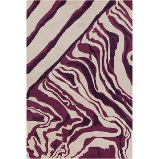 Hand tufted Allie Abstract Cream/ Purple Wool Rug (5 x 76)