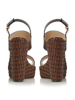 Dune Kyra leather woven wedge sandals Brown