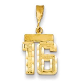 14k Yellow Gold Small D/C Number 16 Charm Pendant