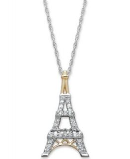 Diamond Necklace, 14k Gold and Sterling Silver Diamond Eiffel Tower