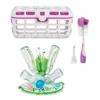 Munchkin Deluxe Dishwasher Basket with Bottle & Nipple Brush and Sprout Drying Rack, Pink